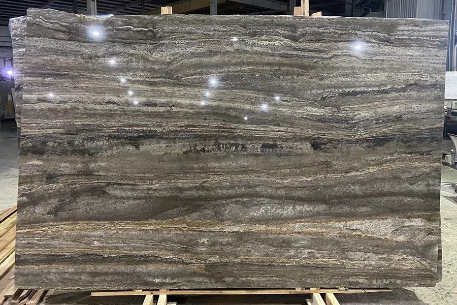 Dark Silver Travertine Slab Filled & Polished 02 Dark Silver Travertine Slab Filled & Polished 02