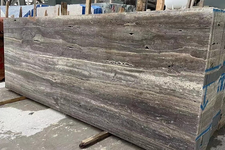 Dark Silver Travertine Slab Filled & Polished 04 Dark Silver Travertine Slab Filled & Polished 04