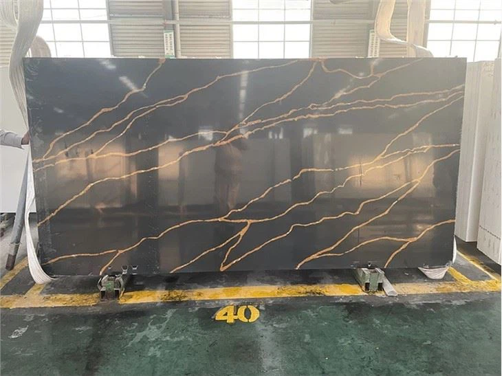 Gold Veins Black Quartz Slab