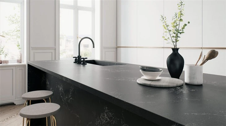 Black Quartz With White Veins Countertop 1